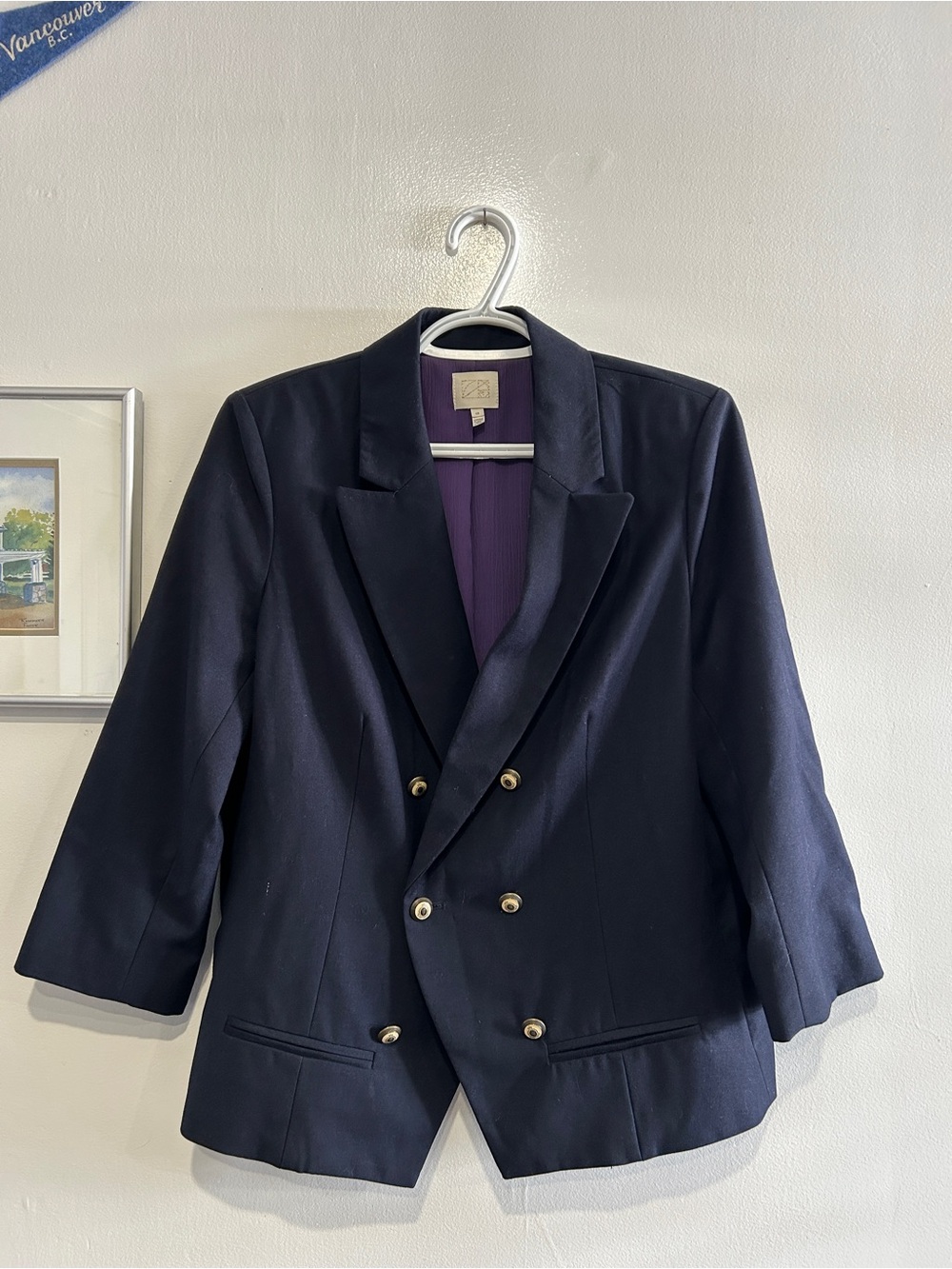 Anthropologie Navy Double-Breasted Blazer with Nautical Buttons